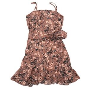 Polly Floral Mini Dress Ruffle Wrap‎ Tie Waist Sleeveless Sundress Mauve Pink 4